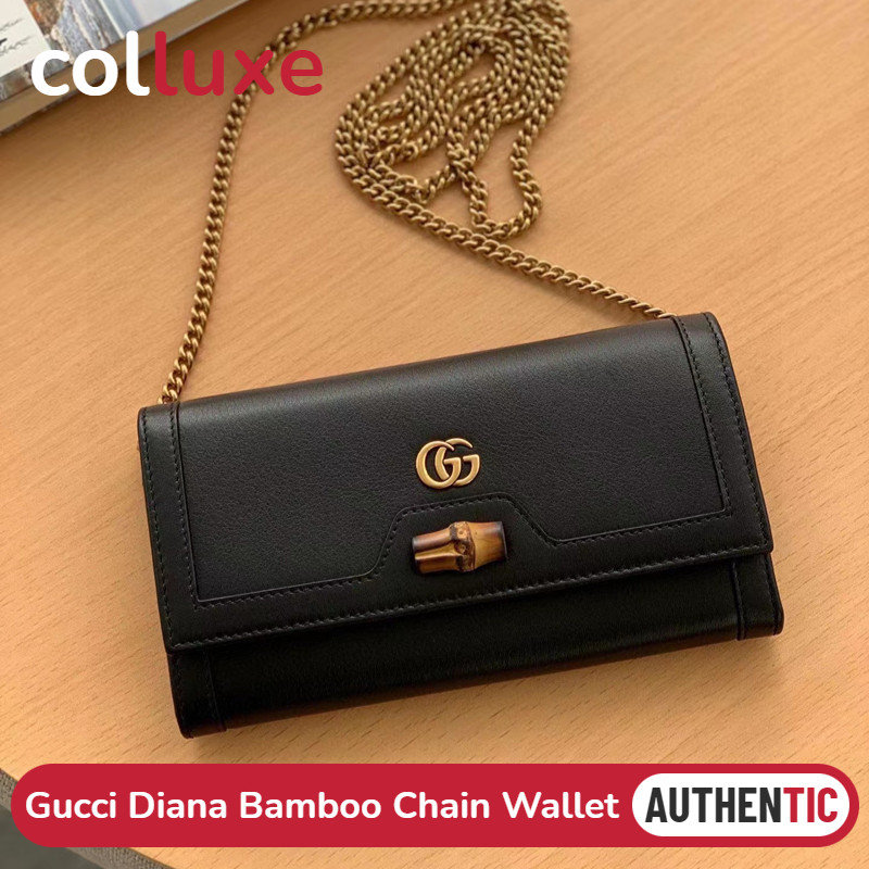 Gucci Diana Bamboo Chain WalletKayu Bambu Rantai tas Kayu Bambu Hitam & Putih 658243