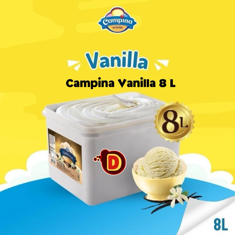 Es Krim Campina Vanila 8 liter Ice Cream Ember Rasa Vanila Yang Lembut Dan Creamy Ukuran Besar