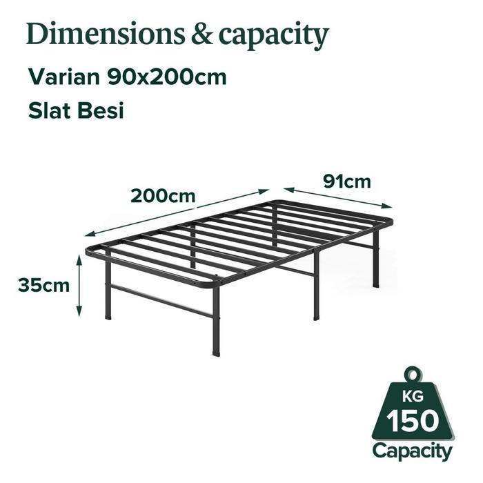 Zinus Tempat Tidur Ranjang Besi Lipat Shawn / Smartbase / Zero Assembly / Tinggi 32cm Kayu Minimalis