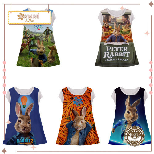 Tunik Anak Peter Rabbit Dress Animasi 3d Lucu Peter Rabbit  Baju Anak Perempuan Usia 1-12 Tahun - Ka