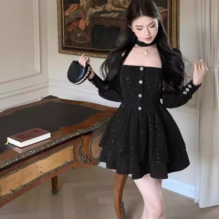 Fairy Dress Hitam Wanita Kekinian Press Body Korean Style Mini Dress Pesta Mewah Elegan Formal Dress