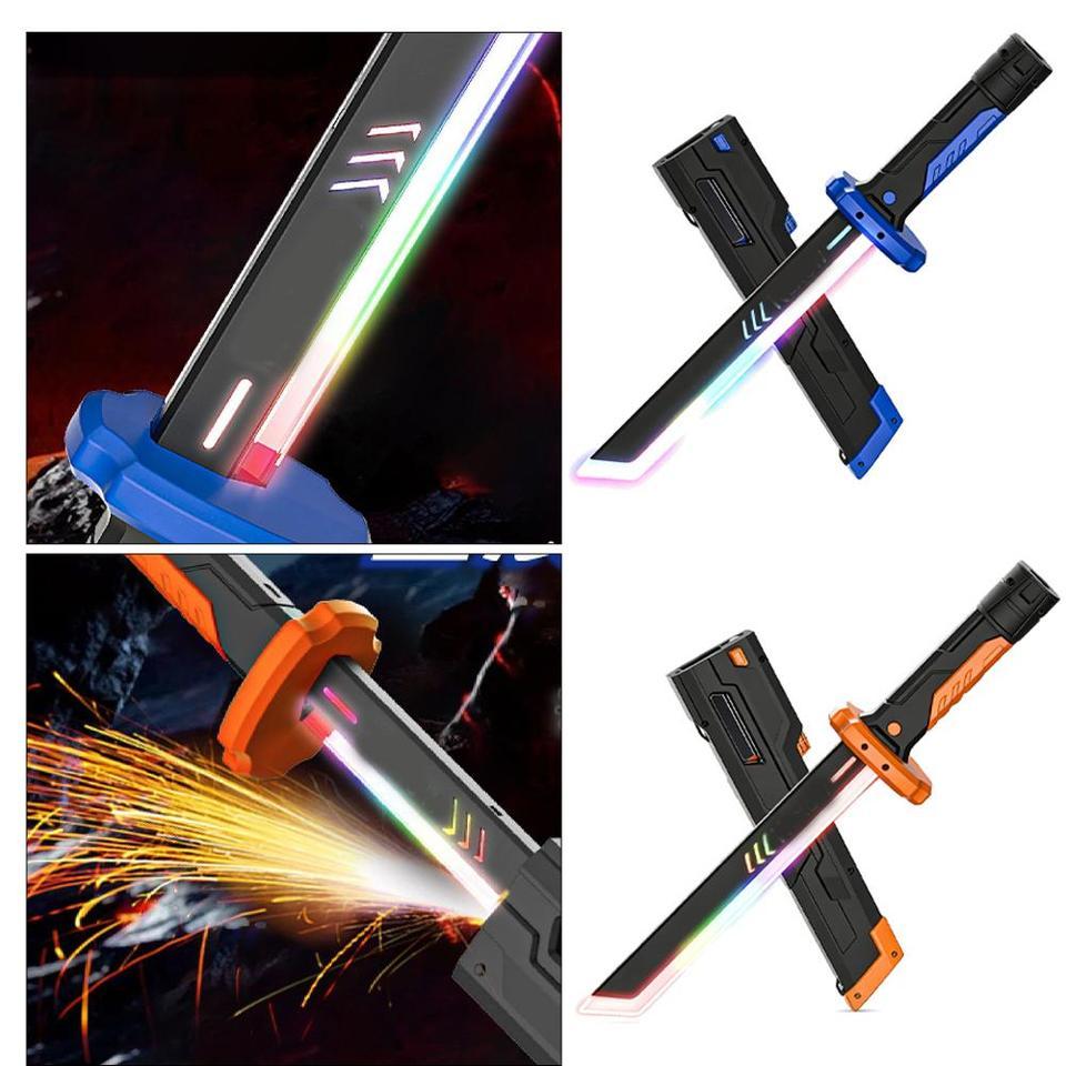 Colorful Streamer Glowing Sword Toys with Spark & Smoke Effect Light Sword Kids Adult Toys Holiday p