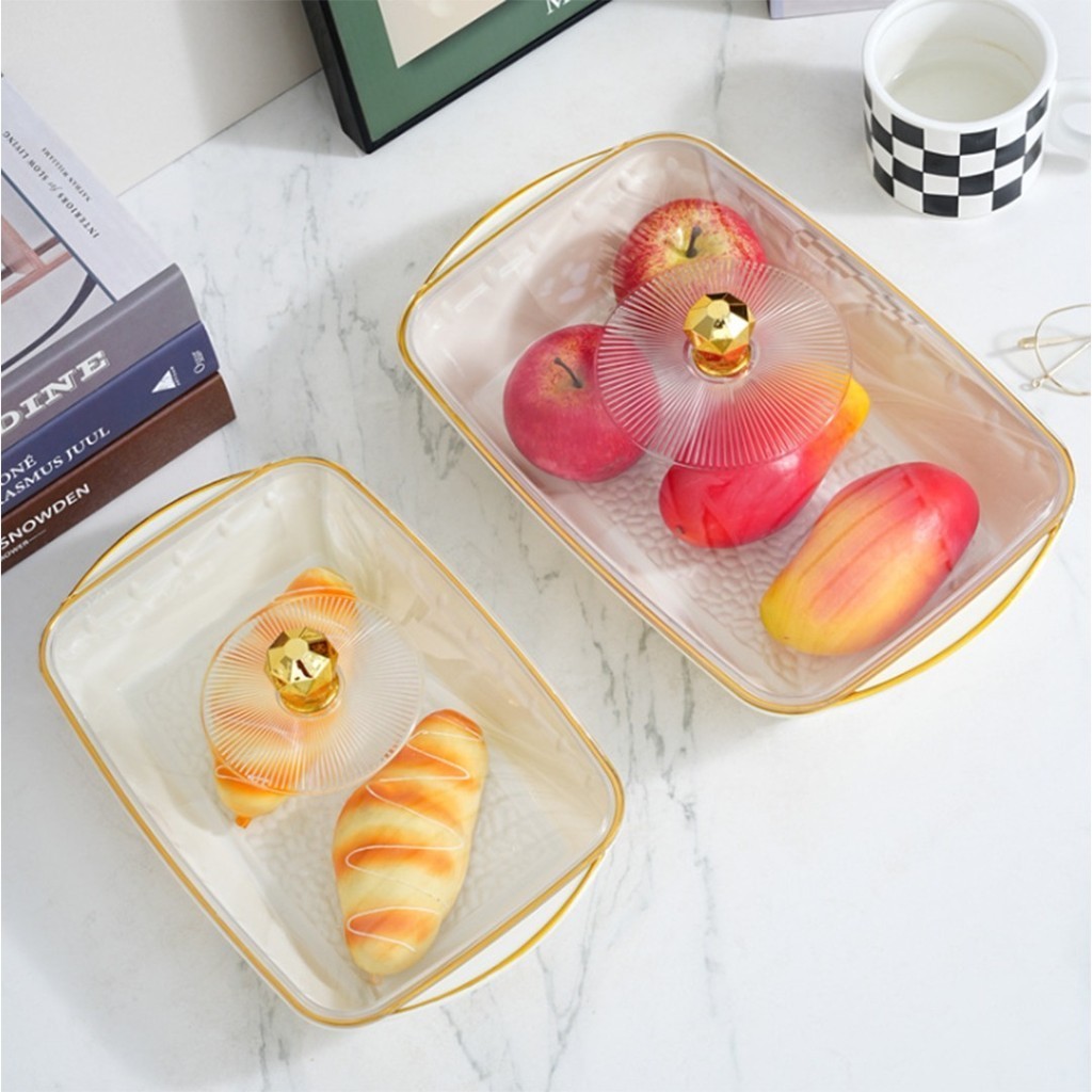 Nampan Tray Mewah Snack Fruit Tray Dengan Tutup Wadah Saji Makanan Snack