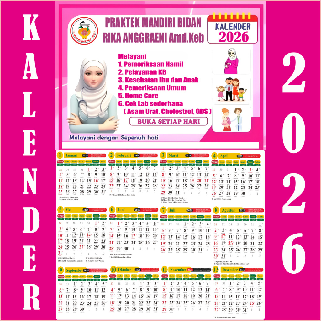 Kalender Bidan 2026 Ukuran 48x32 Cm Tebal