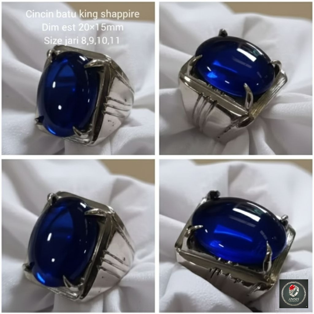 cincin pria mewah king safir dep blue ring monel jumbo