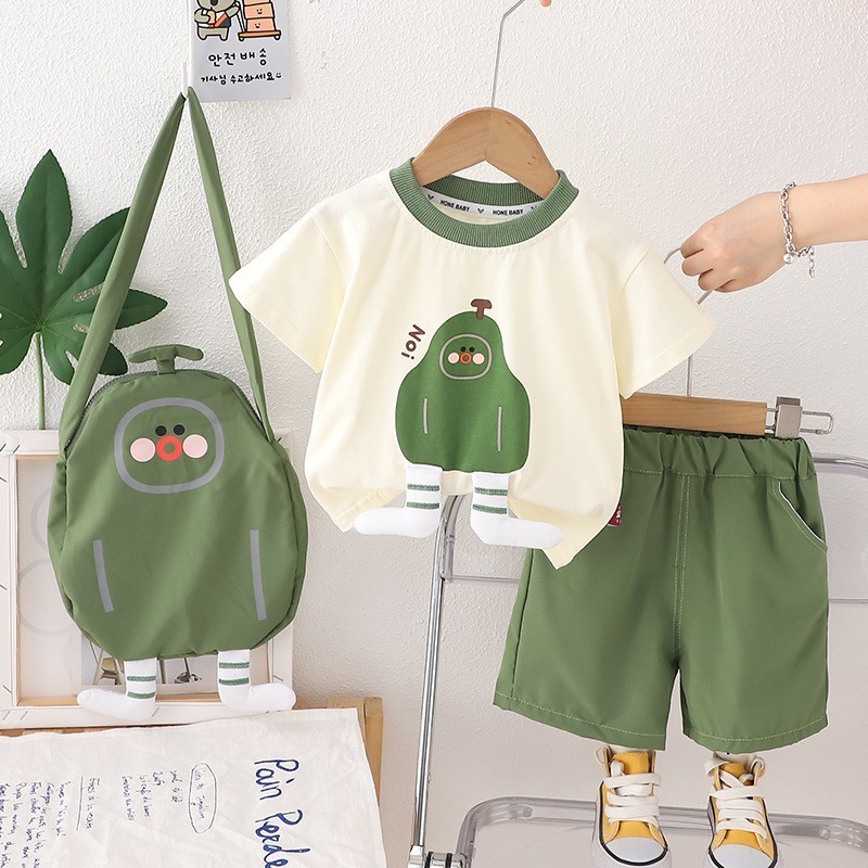 Setelan Kaos Anak Laki Laki Premium Set Kaos Motif Alpukat Kaki 3D Celana Pendek Free Tas