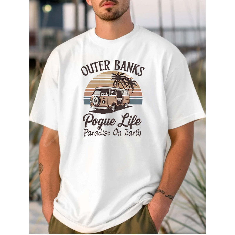 Kaos Pria Putih Polos - Dengan Cetakan "Pogue Life Vibe" yang terinspirasi dari suasana Outer Banks,
