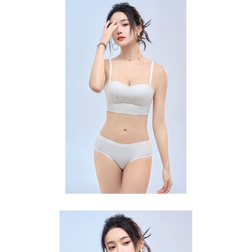 Bra tanpa tali, bra bandeau, membuat payudara besar tampak lebih kecil, tanpa kawat penyangga.