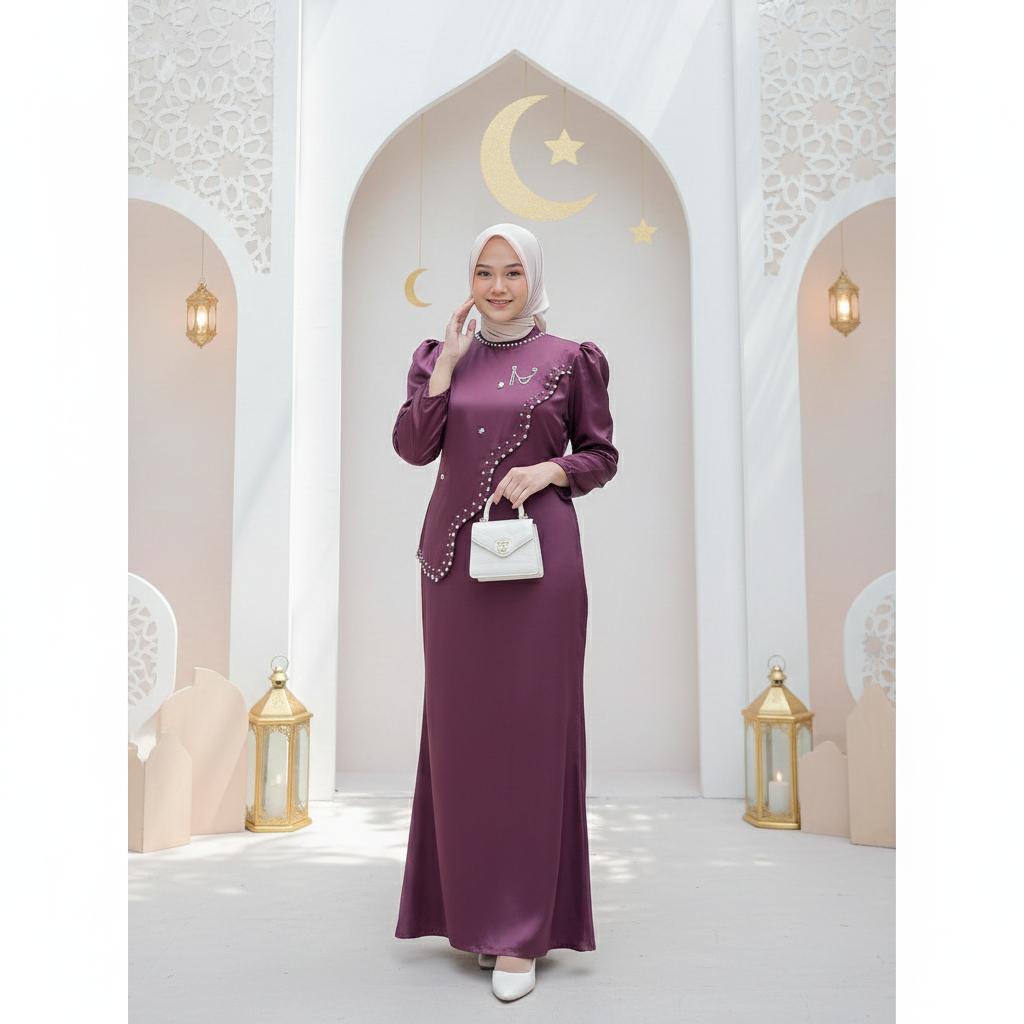 Zafira Dress - Gamis Lebaran 2026 Satin Silk Premium Full Payet Mewah | Dress Kondangan & Bridesmaid