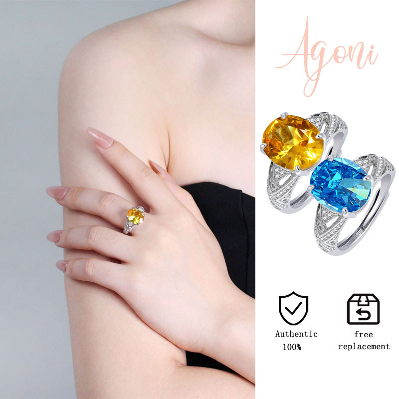 Cincin Terbuka Mewah Fashion Bertatahkan Telur Merpati Besar Berlian Kuning Aquamarine Topaz
