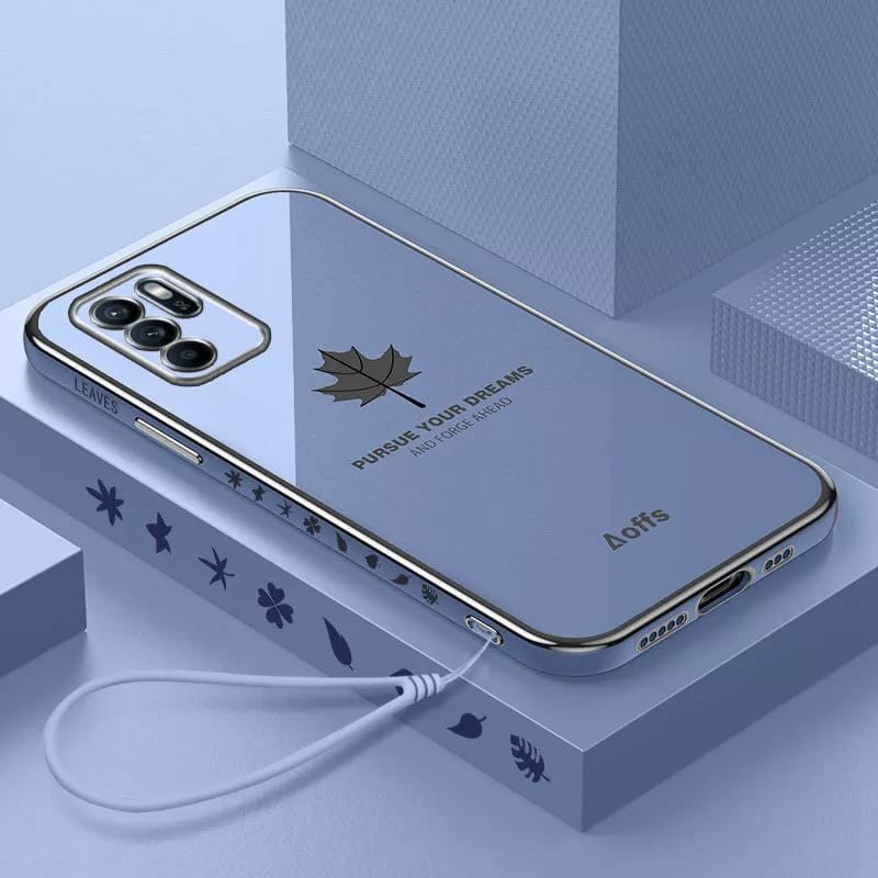 Case Oppo A16 Softcase Luxury Maple Silikon Plating Motif Daun Free Tali Strap