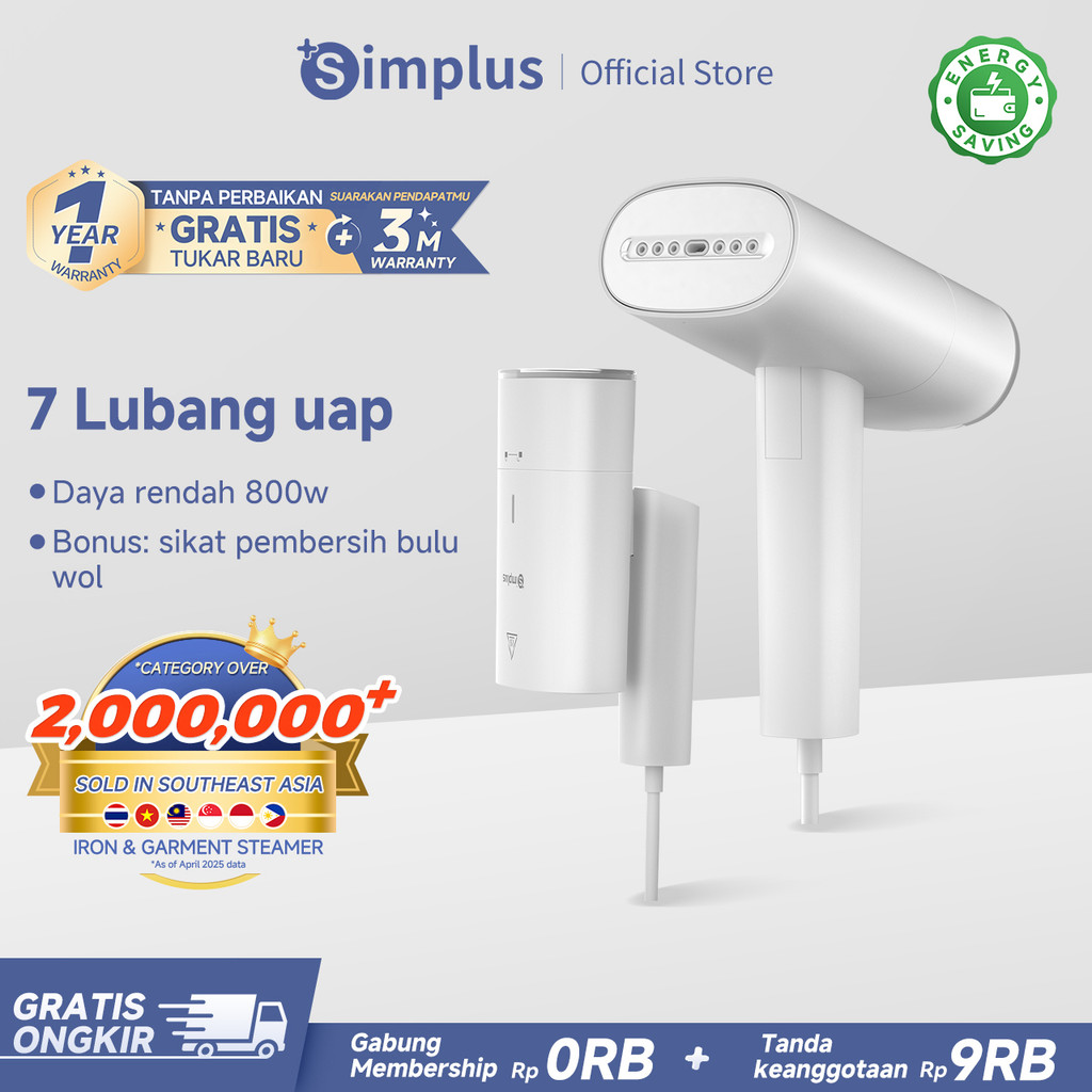 Simplus Setrika Uap Genggam Lipat Tangki Air 170ml 7 Lubang uap Ringan & portabel, dapat dilipat