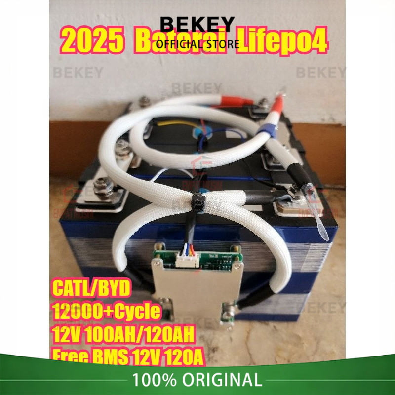 BEKEY 2025 Baterai Lifepo4 12v 100Ah + BMS 120A BMS CATL/BYD Battery Lifepo4 3.2V BMS UPS 100% daya 