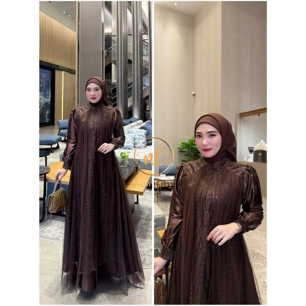 Leya Dress Gamis Brokat Tile Premium Size S M L XL XXL Gamis Pesta Wanita Mewah Elegan Gamis Jumbo