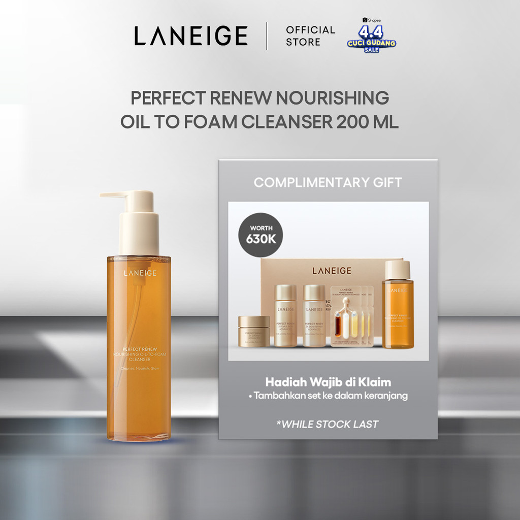 LANEIGE Perfect Renew Nourishing Oil-To-Foam Cleanser 200 mL - Pembersih Wajah Anti Aging, Melembapk