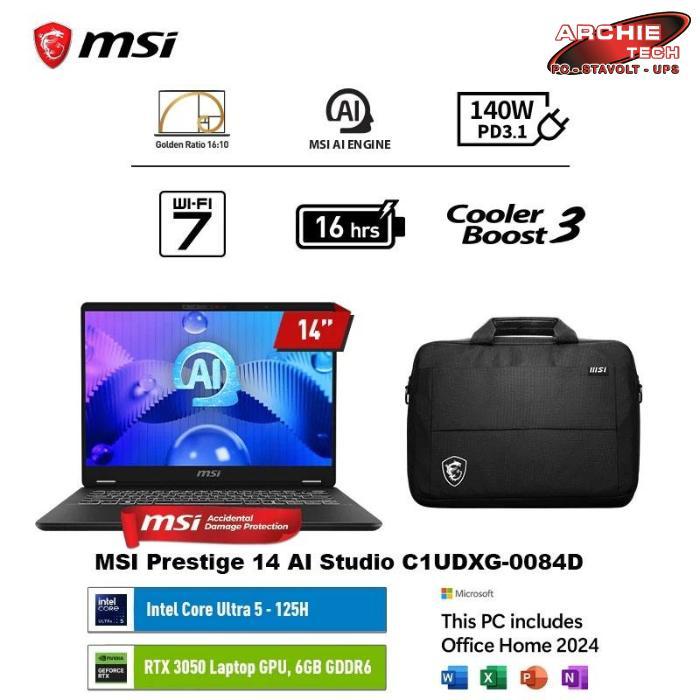 MSI Prestige 14 AI Studio C1UDXG-0084D Core Ultra 5 125H 16GB 1TB 3050 W11 OHS Stellar Gray