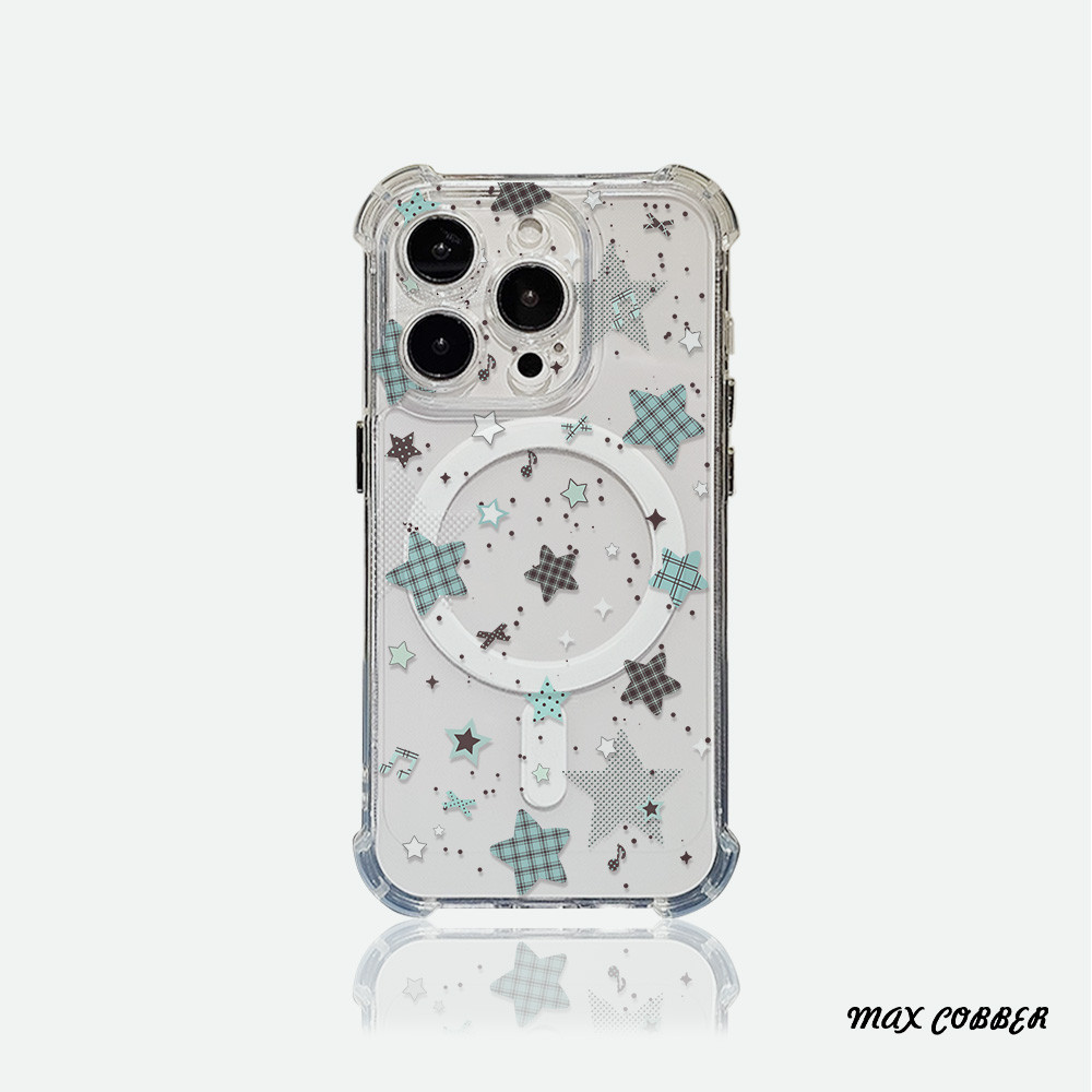 MAXCOBBER Glitter Star MagSafe Case Magsafe Acrylic Airbag Clearcase Anti Kuning - Anti Shock-proof 