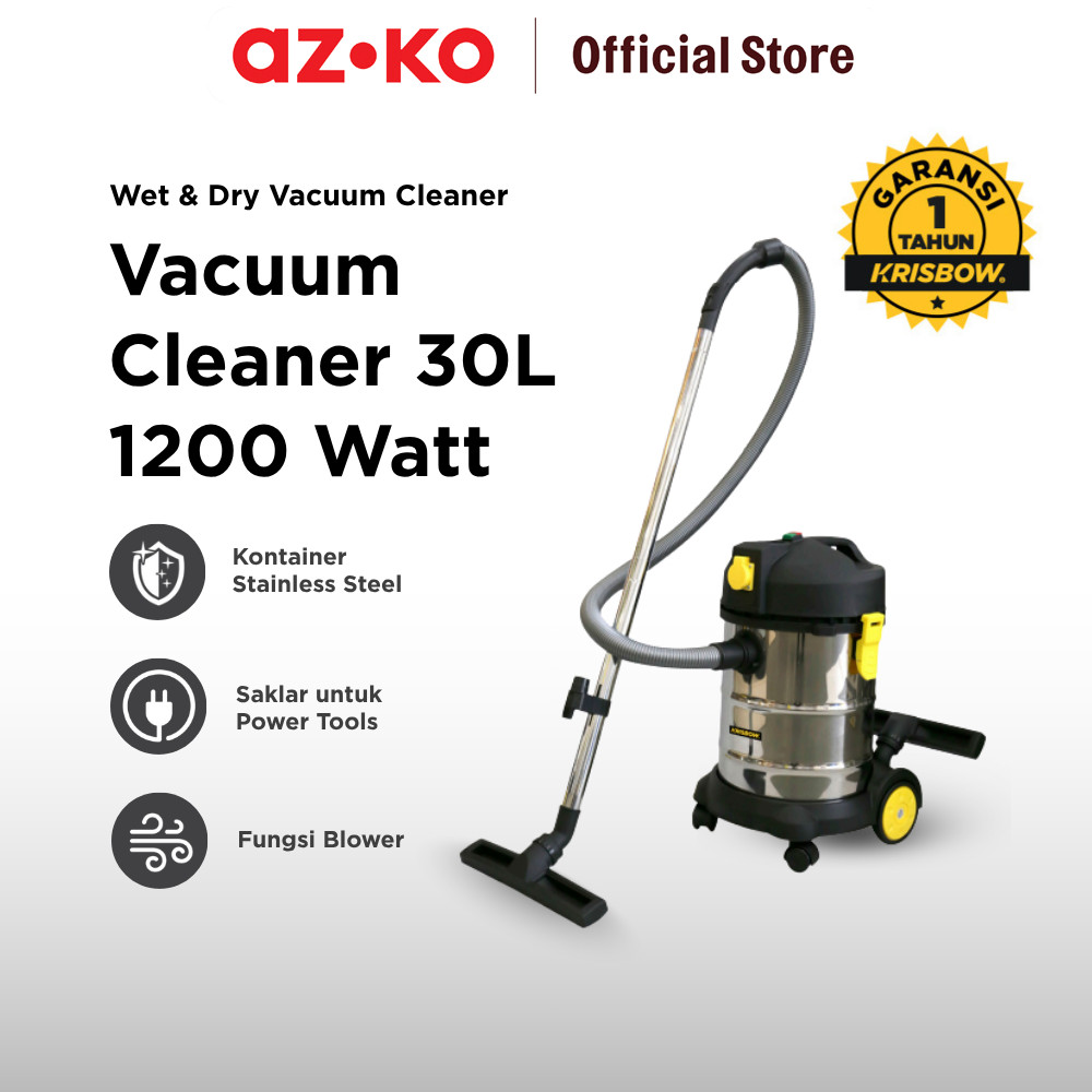 AZKO Krisbow 30 ltr Vacuum Cleaner Wet & Dry 1200 watt Alat Pembersih Vakum Cleaning Tool Mesin Vacu