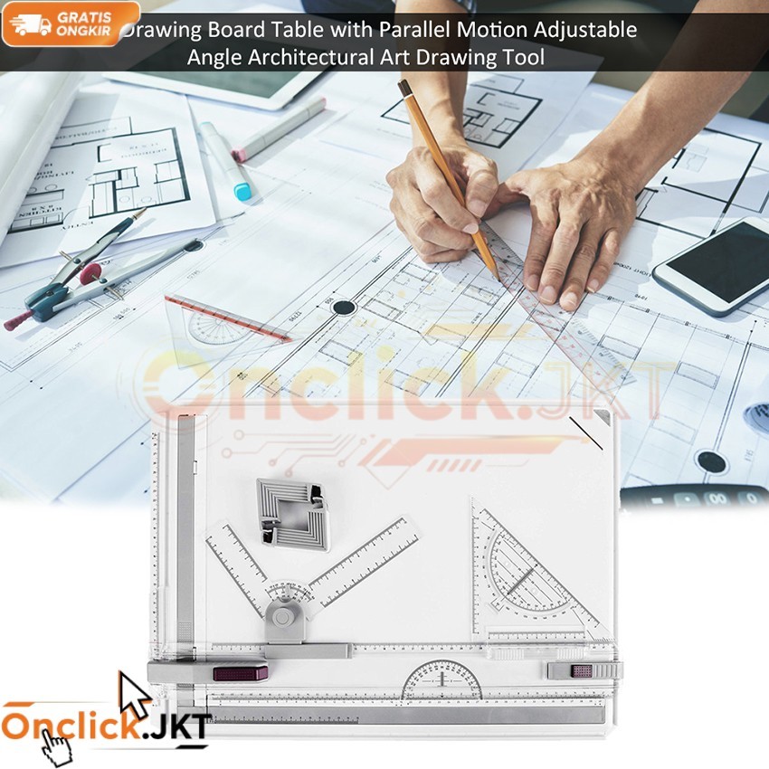 Meja Gambar Arsitek A3 Papan Gambar Teknik Pro Drawing Board Parallel Ruler Penggaris Arsitektur