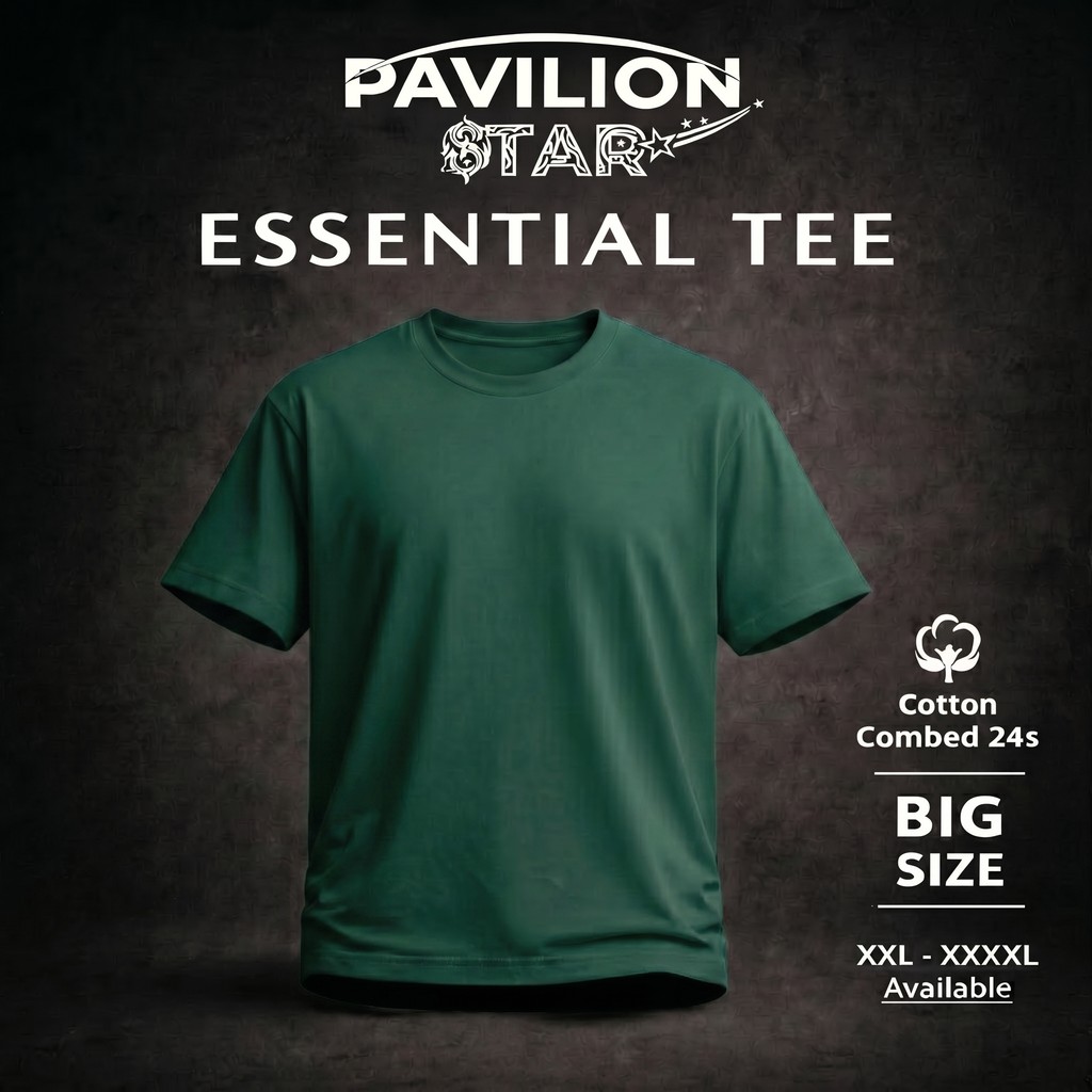 PAVILION STAR Kaos Polos Hijau Botol Big Size Pria Wanita Cotton Combed 24s Jumbo Essential Tee