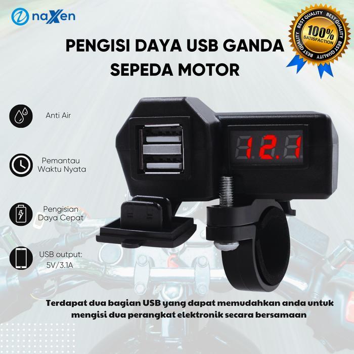 USB Charger untuk Motor Motorcycle Digital Voltmeter 2 Port USB 3.1A