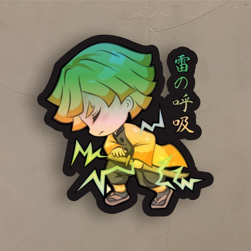 Stiker Anime Hologram  Zenitsu Agatsuma Demon Slayer Case Hp dan Laptop 7 Cm