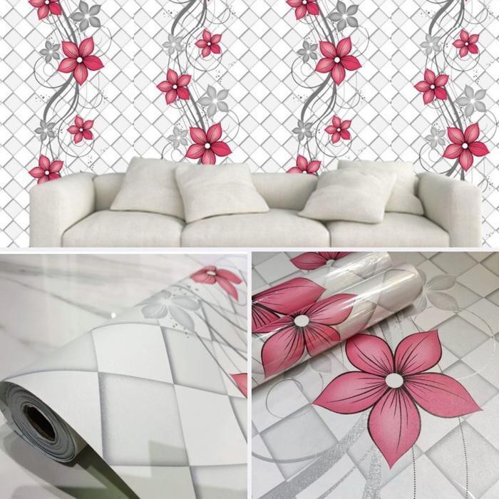 Wallpaper Dinding Ukuran 45cm X 8M Wallstiker Motif Bunga Bintang Hijau,Pink,Hitam / Wallpaper Ruang