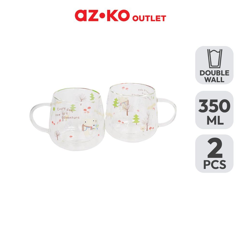 Delicia Mug Kaca Borosilikat Double Wall Hund 350 ml Set 2 Pcs Transparan Gelas Minum Tea Cangkir Ko
