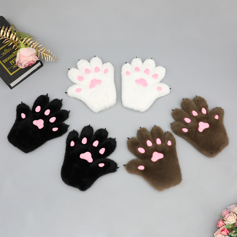 1 Pair Plush Cat Sable Paw Gloves Cosplay Props Furry Animal Paw with Meat Cushion Anime Handmade Ca