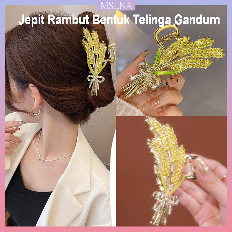 Jepit rambut telinga gandum untuk wanita, jepit cakar besar untuk sanggul, aksesori kepala jepit hiu