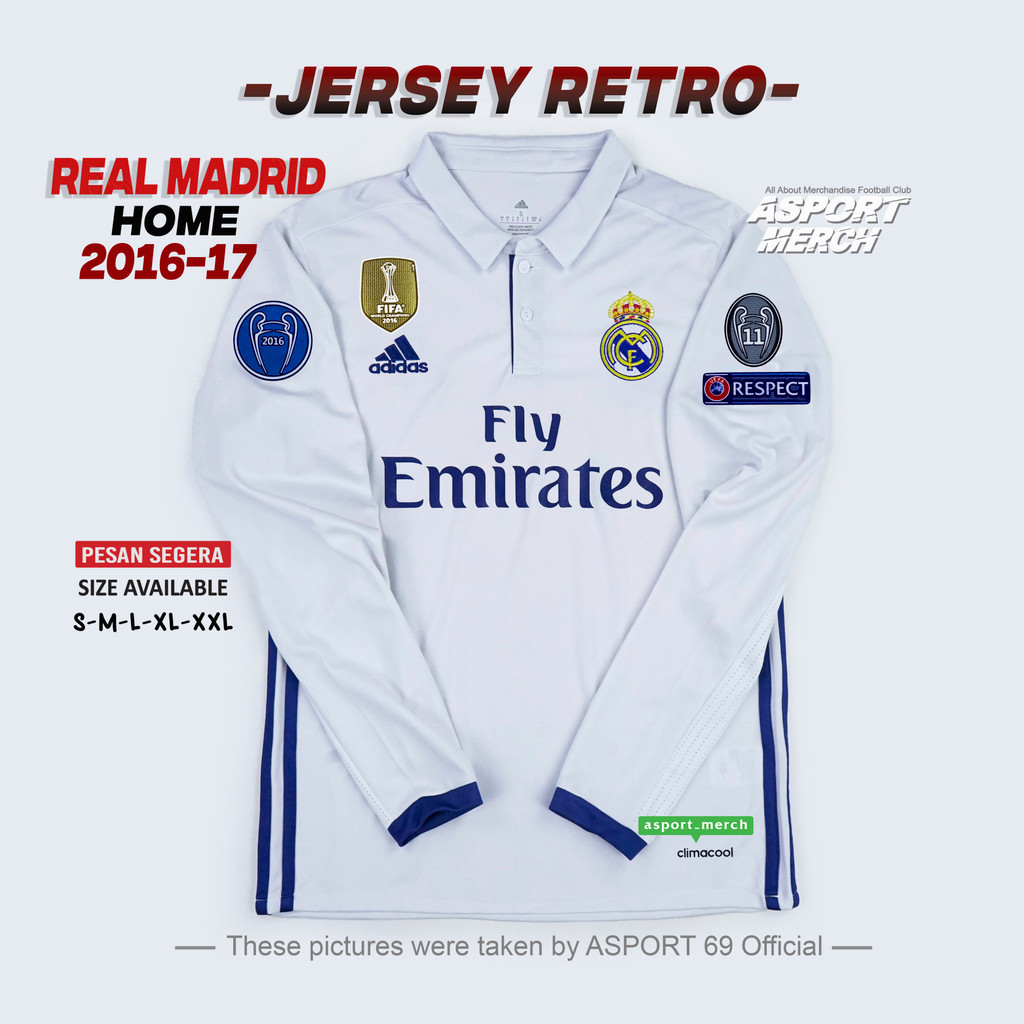 RETRO MADRID HOME 2016 2017 LONG SLEEVE  RETRO MADRID HOME 16 17 LENGAN PANJANG