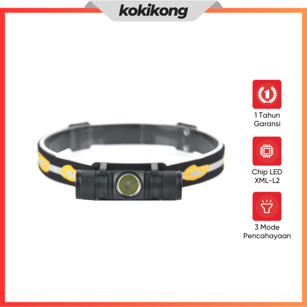 TAFFLED Senter Kepala Headlamp Headlight LED XML-L2 800 Lumens - D10-GCU2
