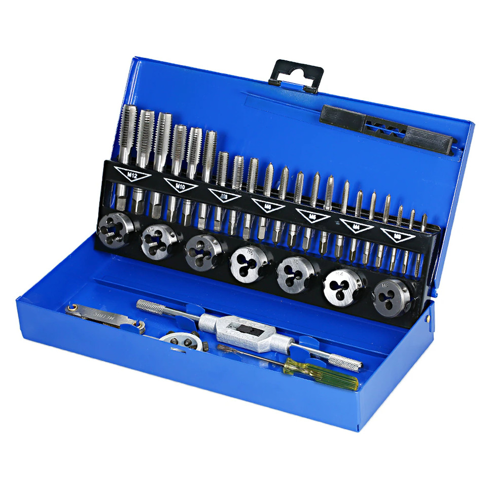 32 PCS Tap and Die Set Metric Wrench Cut M3-M12 Hand Threading Tool Tungsten Carbide Tap Die Screw T