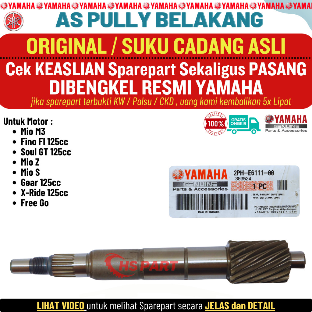AS Pully Pulley Mio M3 Z S Soul GT Fino Xride Gear Freego 125 2PH Original Yamaha 100% 2PH-E6111-10
