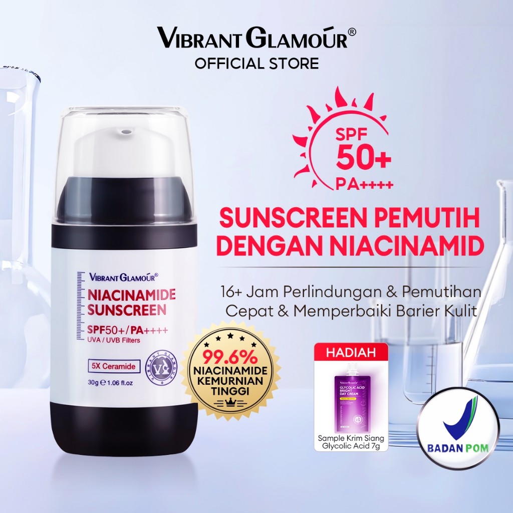 VIBRANT GLAMOUR Sunscreen Niacinamide SPF50+ UVA/UVB Sunscreen Skin Barrier Mencerahkan Kulit