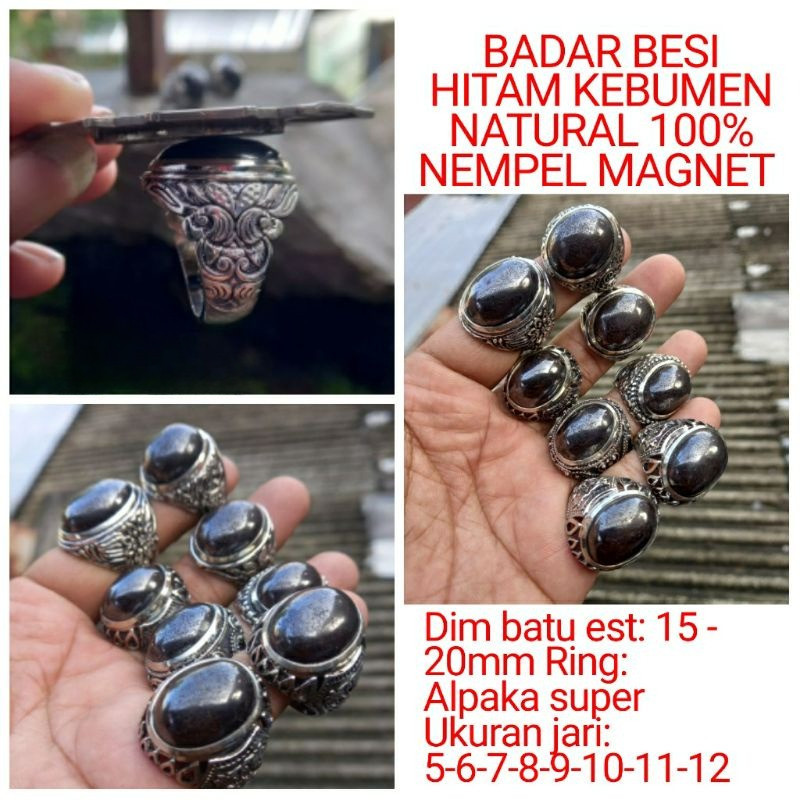 CINCIN BATU BADAR BESI HITAM KEBUMEN ASLI NATURAL 100%