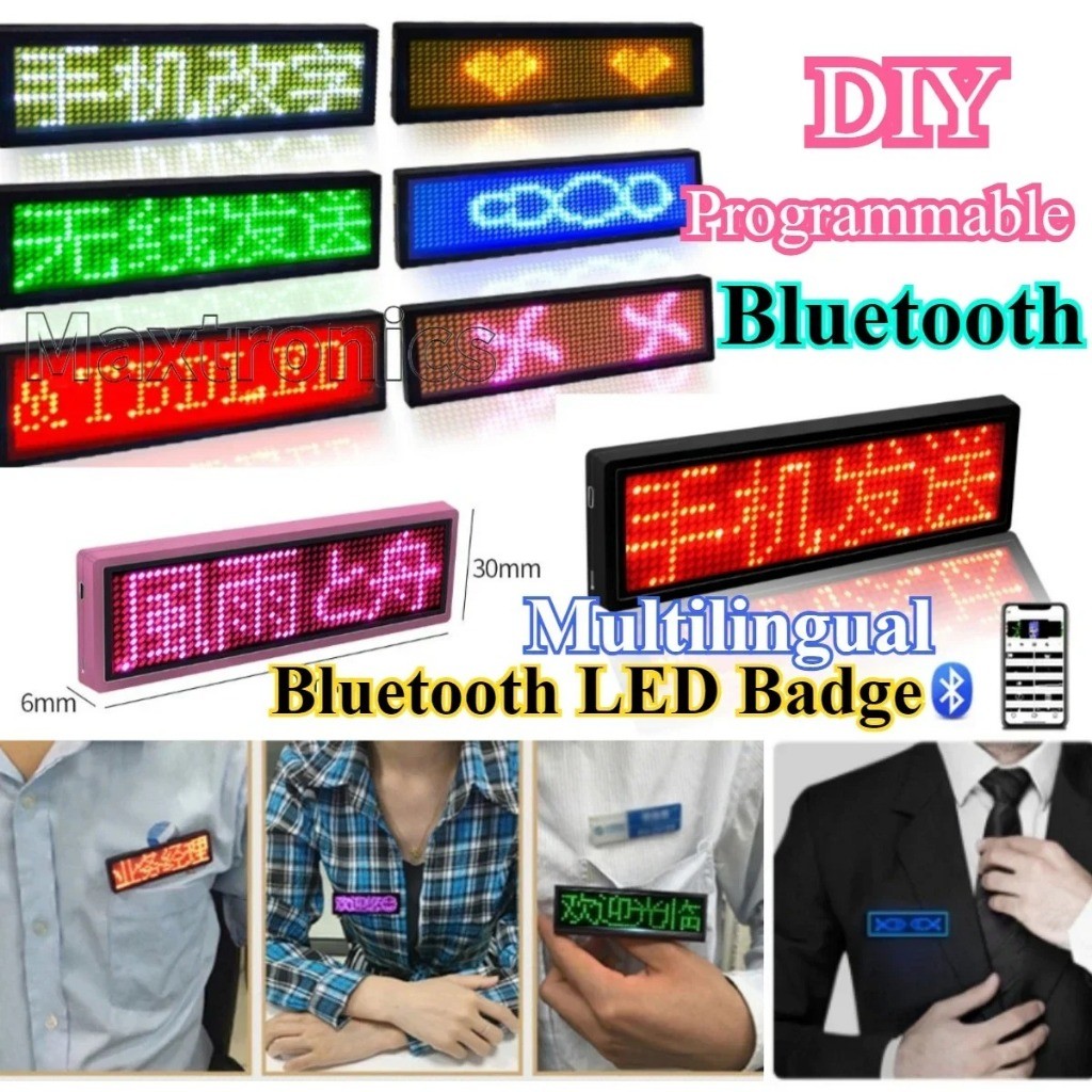 Name Tag LED Bluetooth Display Teks Bergerak Running Text Portable Rechargeable USB Type C Untuk Pel