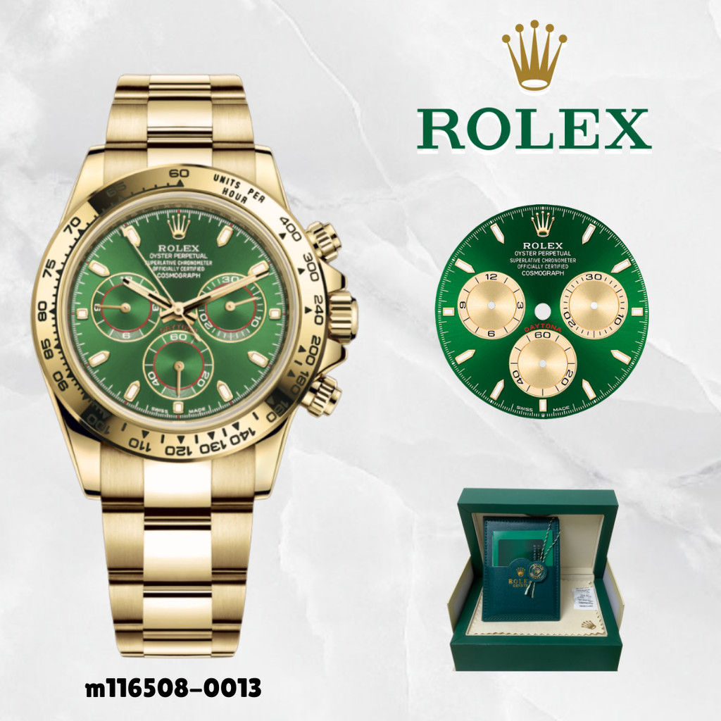Jam ROLEX Daytona m116508-0013 John Mayer Daytona Gold Green Dial sudah termasuk Box Lengkap 100% OR