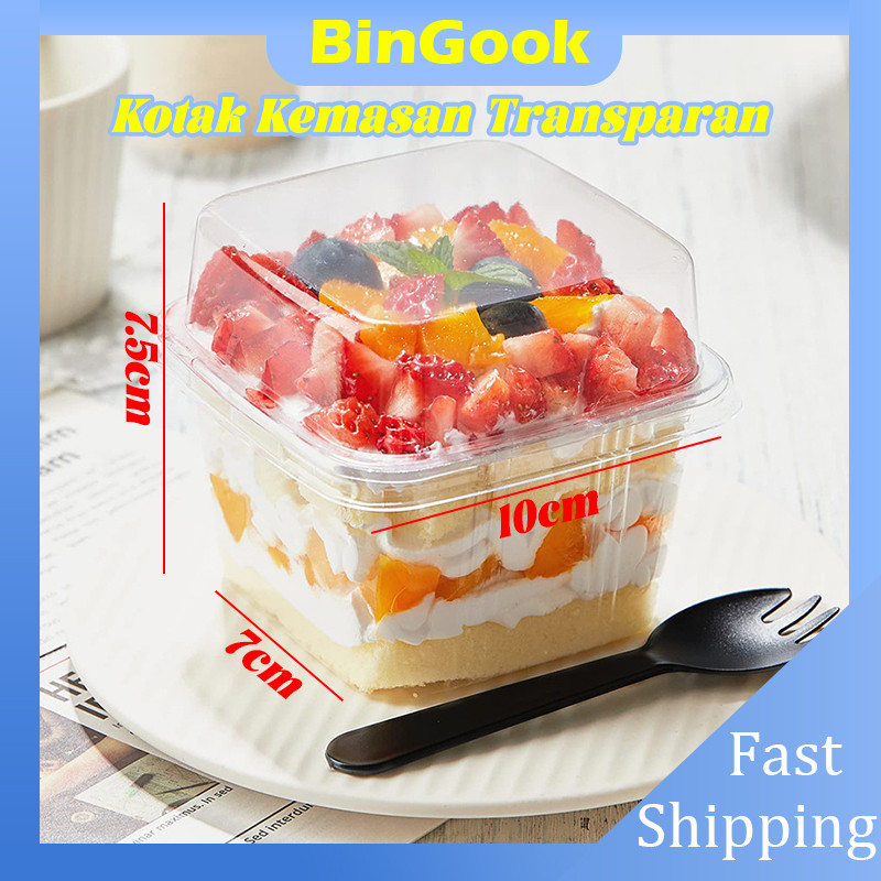 Korean Dessert Box Kotak Tinggi Premium Cup Kotak Dessert Tiramisu Salad Puding-Kotak Persegi + Garp