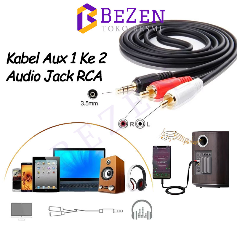 BZ Kabel Aux 2 In 1 Audio 1.5Meter Kabel Audio Hp Ke Speaker / Jack Audio Speaker Untuk Hp Pc Tv Amp