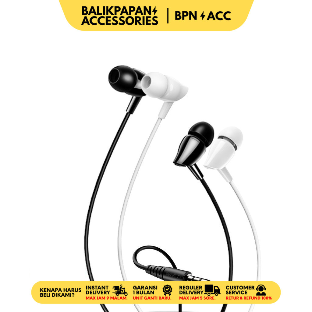 USAMS In Ear Earphone EP-37 Jack Audio 3.5mm HiFi Sound, HD Mic, & In Ear Silicone - BALIKPAPAN ACC