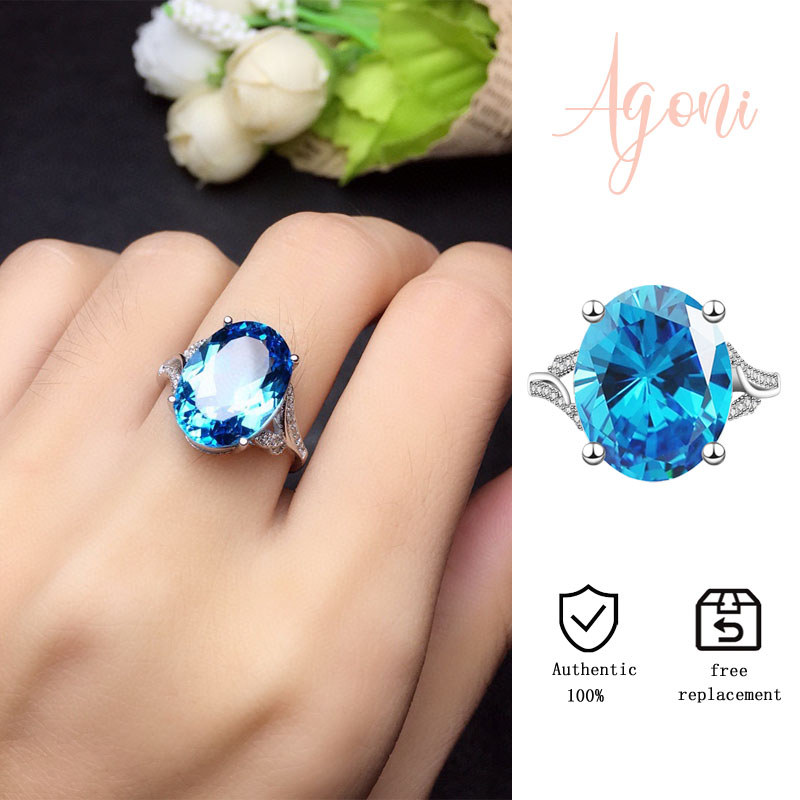Cincin Terbuka Mewah Elegan Baru dengan Topaz Biru Laut dan Berlian Penuh