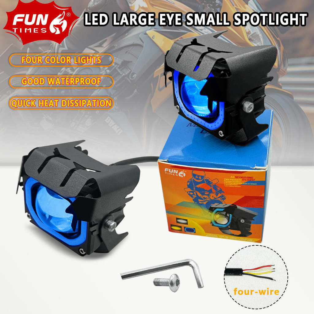 2 buah lampu kecil motor LED biru dengan cahaya ganda sorot tinggi-rendah multiwarna