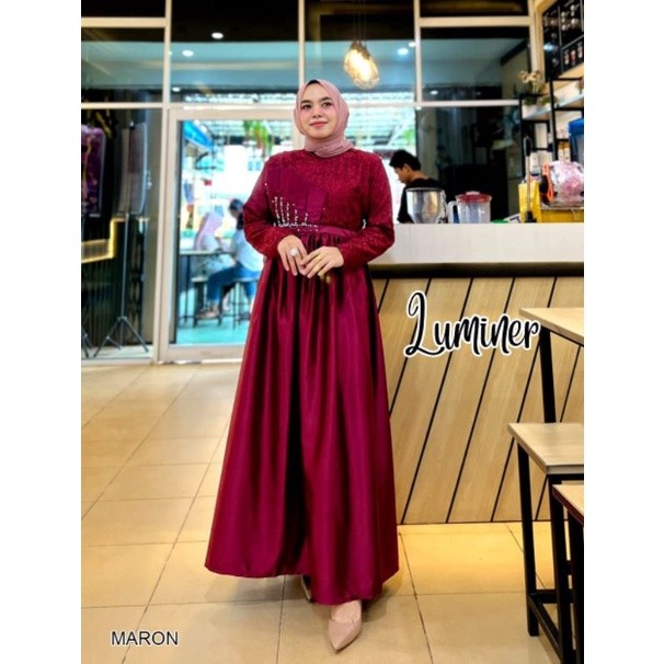 Gamis Muslim Gaun pesta muslimah LUMINER | Bahan Adem Jatuh
