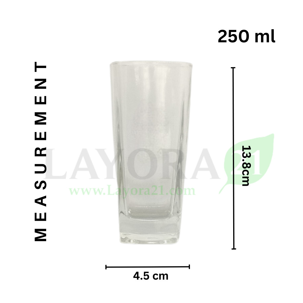 Layora21 - 250ml Gelas Kaca Kotak Tinggi Minum | Kualitas Premium | Langsung dari Pabrik | Acara dan