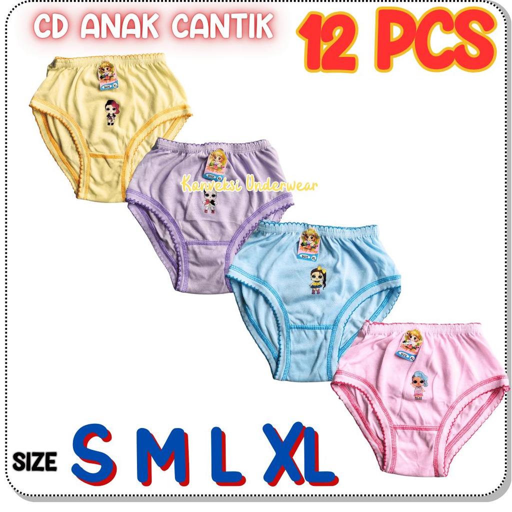 BAHAN TEBAL 12 PCS CD ANAK CEWEK CELANA DALAM ANAK PERMPUAN CD ANAK POLOS TIDAK TERAWANG