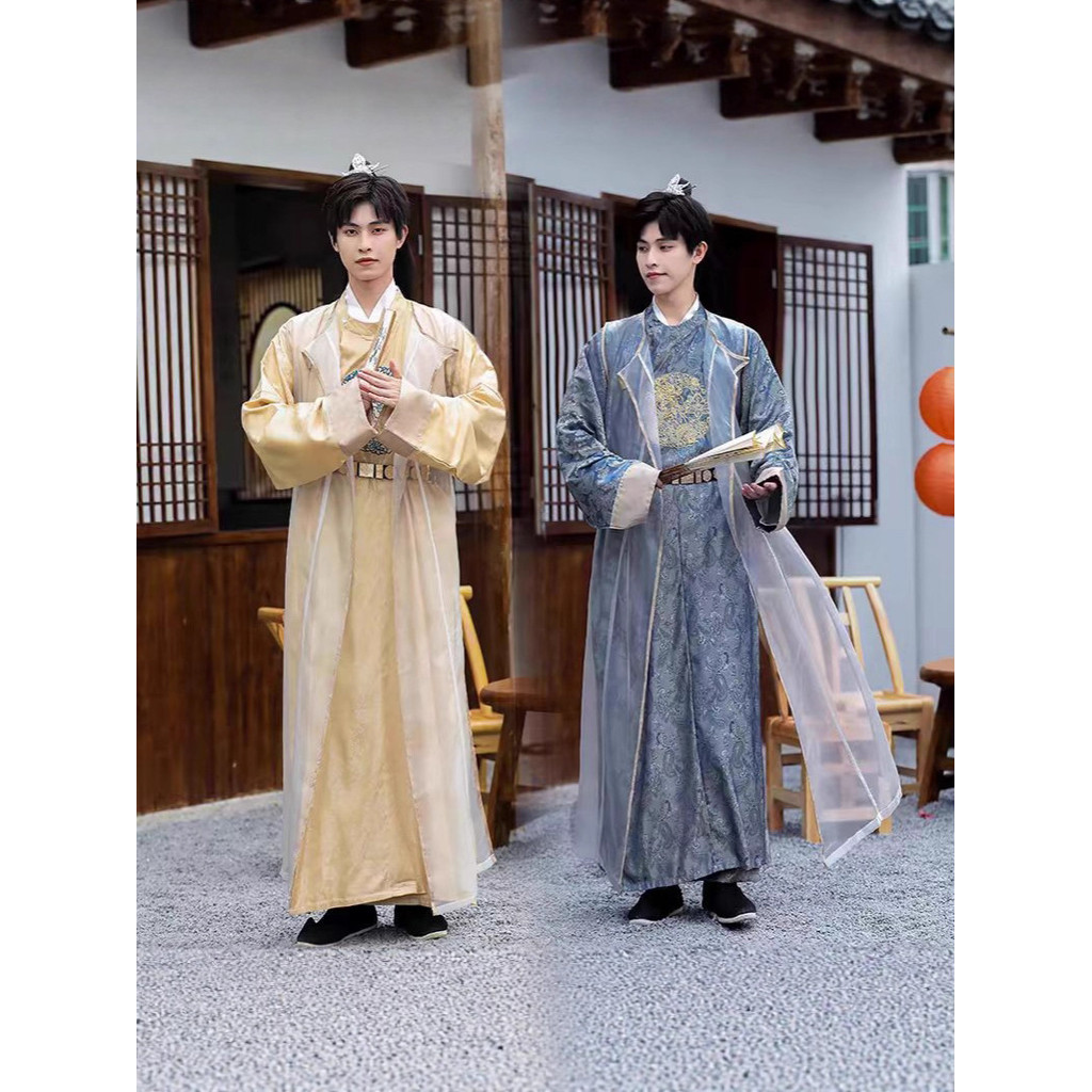 Jubah Leher Bulat Gaya Tang Pria Hanfu Baru Kostum Kuno