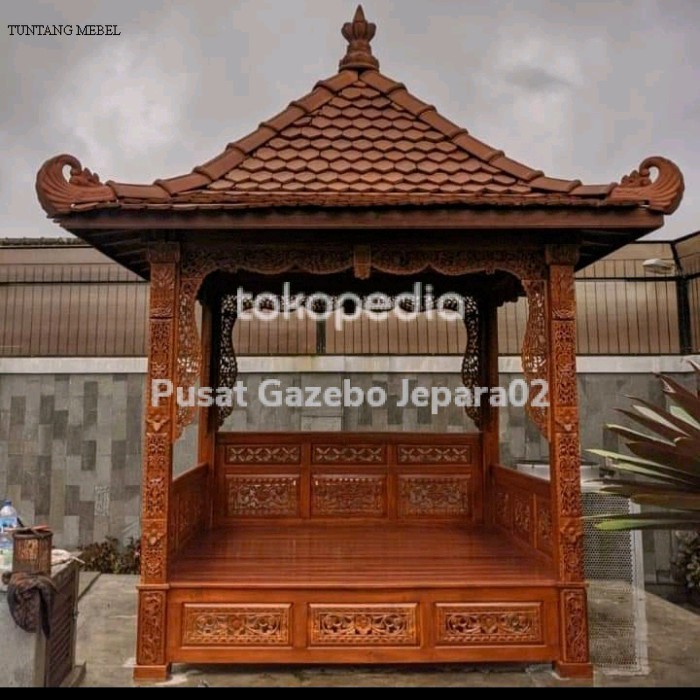 Termurah gazebo kayu jati ukir , gazebo minimalis , pargola taman , saung jati A