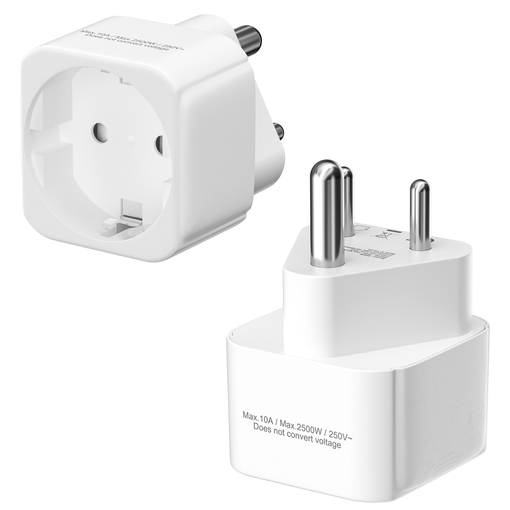 Adaptor Steker Perjalanan 2-Piece EU ke India, Konverter Daya Universal, Steker Adaptor AC Bulat 3-P