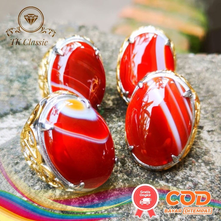 (Bayar Ditempat) Cincin Pria Batu Akik Sulaiman Merah Kristal Big Size Titanium